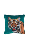 Catherine Lansfield Velvet Tiger Cushion, Green