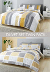 Catherine Lansfield Geo Block Reversible Twin Pack Double Duvet Sets, Grey Multi
