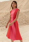 Cayro Contrast Colour Block Midi Dress, Red & Pink