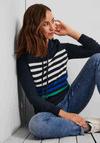 Cecil Striped Pattern Drawstring Pullover Sweatshirt, Deep Blue