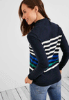 Cecil Striped Pattern Drawstring Pullover Sweatshirt, Deep Blue