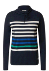 Cecil Striped Pattern Drawstring Pullover Sweatshirt, Deep Blue