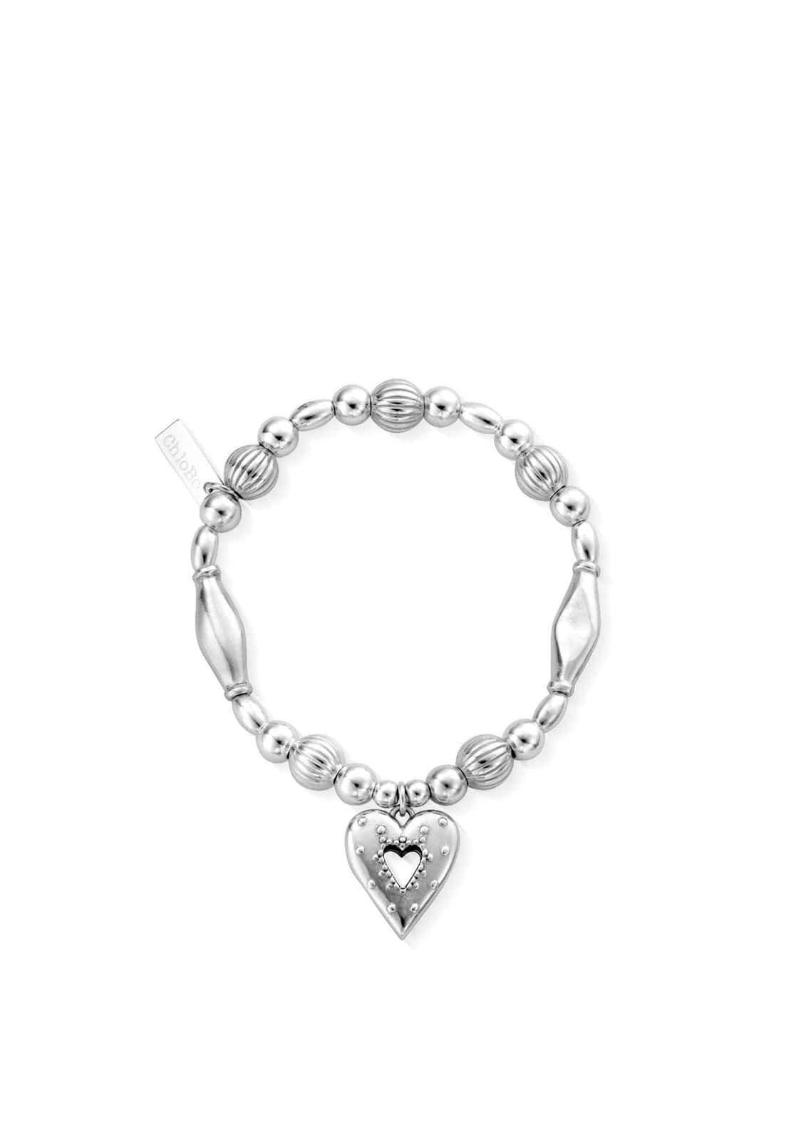 Chlobo Chunky Pumpkin Dotty Open Heart Bracelet, Silver