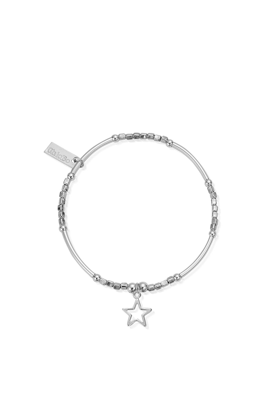 ChloBo Mini Noodle Cube Small Open Star Charm Bracelet, Silver