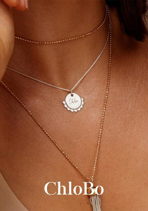 ChloBo Personalised Delicate Box Chain Heart Necklace, Silver