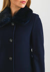 Christina Felix Faux Fur Trim Wool Rich Coat, Navy