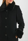 Christina Felix Faux Fur Trim Wool Rich Coat, Black