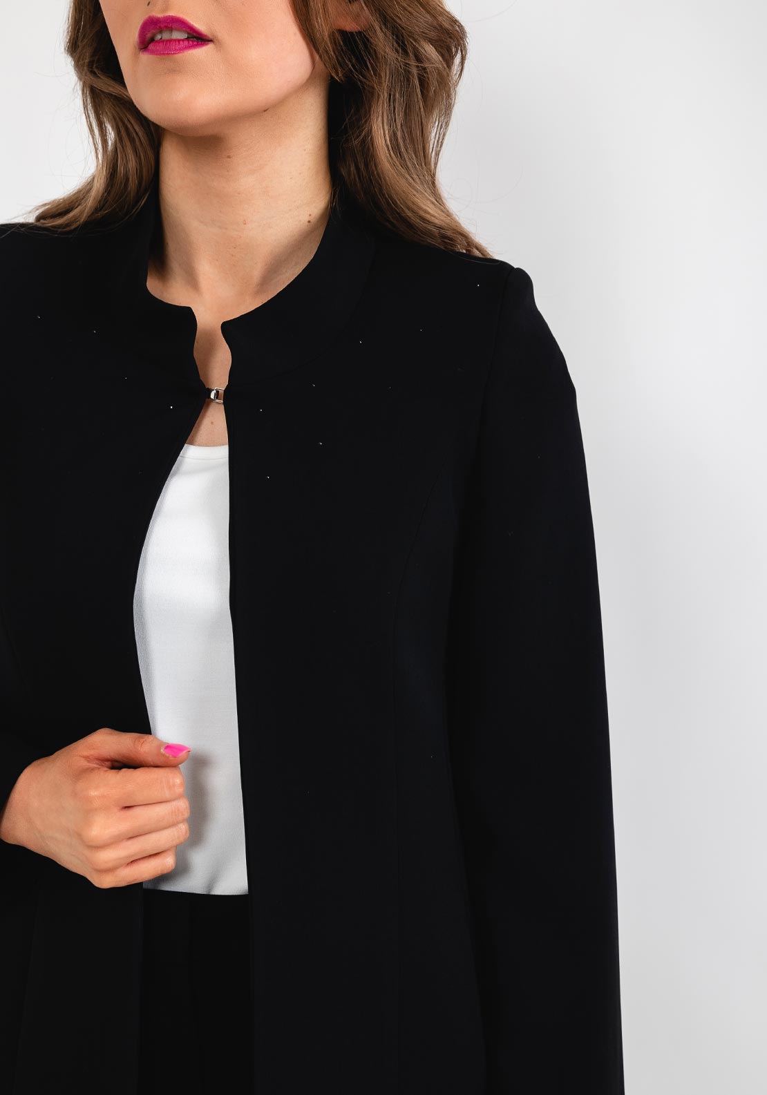 Christina Felix Swarovski Shoulder Mid Length Coat, Black