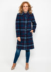 Christina Felix Boucle Wool Check Coat, Dark Blue Multi