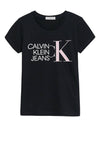 Calvin Klein Girls Hybrid Logo Slim T-Shirt, Black