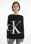 Calvin Klein Knitted Cotton Logo Jumper, Black