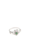 Green Crystal Sparkle Claddagh Silver Ring 7.5