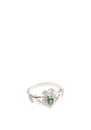 Green Crystal Sparkle Claddagh Silver Ring 7.5