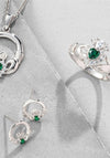 Green Crystal Sparkle Claddagh Silver Ring 9