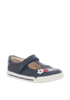Clarks Girls Mini Blossom Leather Shoes, Navy