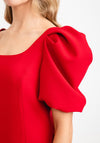 Claudia C Puff Sleeve Fishtail Dress, Red