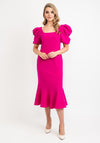 Claudia C Puff Sleeve Fishtail Dress, Magenta
