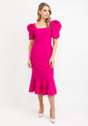 Claudia C Puff Sleeve Fishtail Dress, Magenta