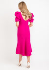 Claudia C Puff Sleeve Fishtail Dress, Magenta