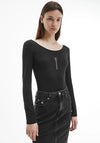 Calvin Klein Jeans Womens Long Sleeve Scooped Bodysuit, Black