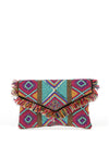 Zen Collection Beaded Print Fringe Bag, Duck Eggs Multi