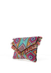 Zen Collection Beaded Print Fringe Bag, Duck Eggs Multi