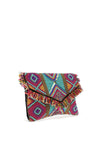 Zen Collection Beaded Print Fringe Bag, Duck Eggs Multi