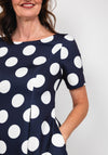 Coco Doll Cade Box Pleat Polka Dot Midi Dress, Navy