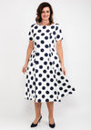 Coco Doll Cade Box Pleat Polka Dot Midi Dress, White