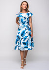 Coco Doll Nala Leaf Print Flared Dress, White & Blue