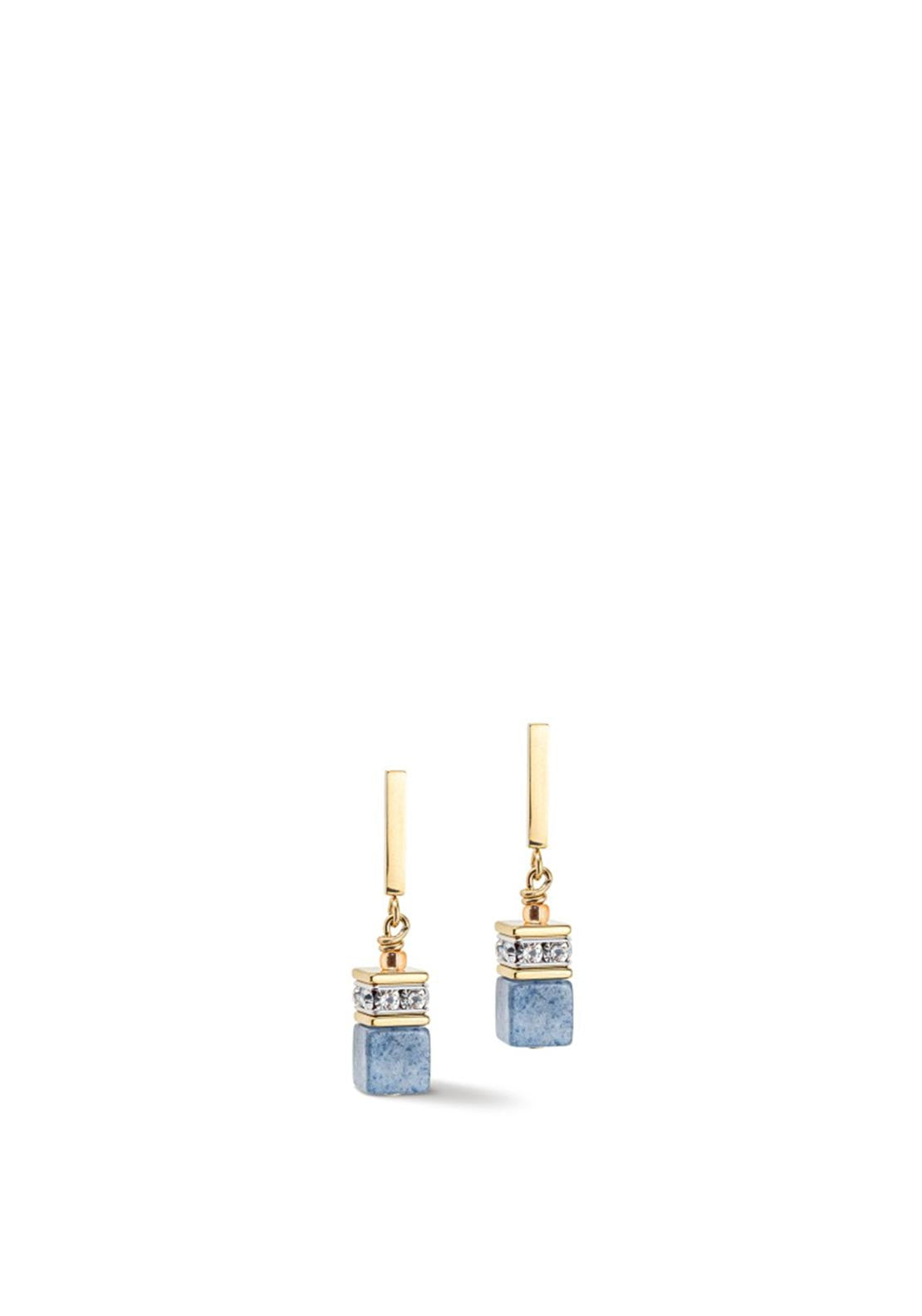 Coeur De Lion GeoCube Iconic Earrings, Light Blue & Gold
