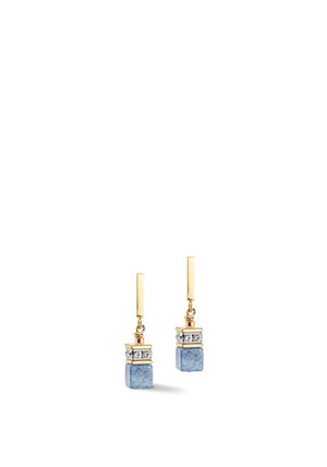 Coeur De Lion GeoCube Iconic Earrings, Light Blue & Gold