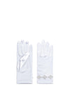 Little People Satin Diamante Trim Gloves, White