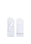 Little People Satin Diamante Trim Gloves, White