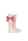 Condor Knee Socks with Velvet Bow, Pink