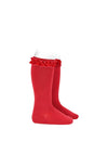 Condor Knee Socks with Velvet Ruffle, Red