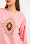 Costamani Boho Tribal Felt Sweatshirt, Peach/Army Combo
