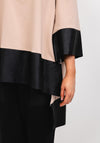 d.e.c.k. by Decollage Leatherette Trim Oversize Top, Beige & Black