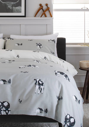 Deyongs Cows Sheep Chickens Print Duvet Set, Grey