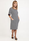 Dolcezza Striped Woven Knee Length Dress, Navy & White