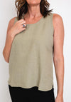 Dolcezza Casual Linen Vest Top, Khaki