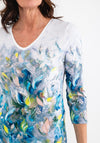 Dolcezza Paint Stroke Print V Neck T-Shirt, Silver Multi