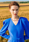 Kameya Statement Shoulder Midi Dress, Sapphire