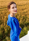 Kameya Statement Shoulder Midi Dress, Sapphire
