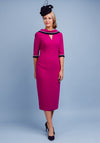 Gabriela Sanchez Diamante Trim Shawl Collar Dress, Fuschia Pink