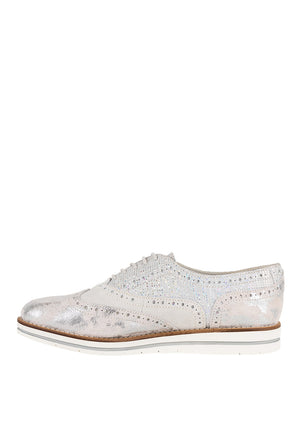 Dubarry Womens Hattie Leather Shimmer Brogues, Silver