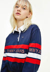 Tommy Jeans Womens Crop Rugby Polo Shirt, Navy