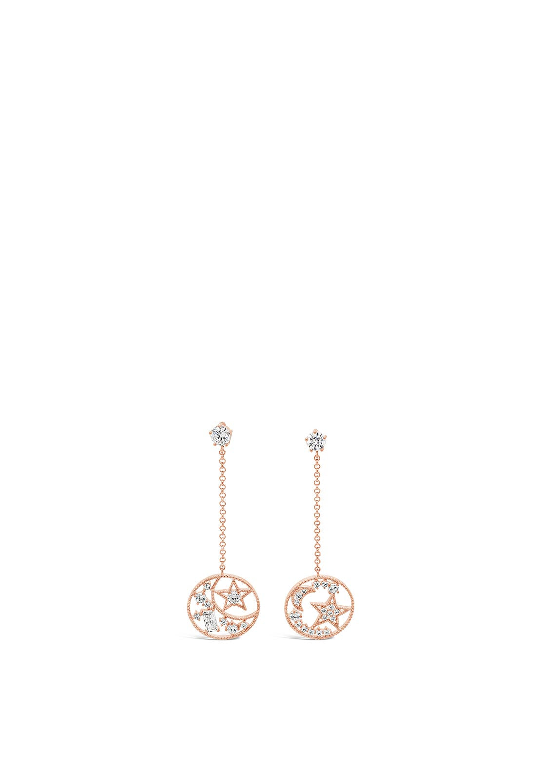 Absolute Diamante Star Disc Long Drop Earring, Rose Gold