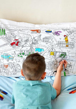 Eat Sleep Doodle Working Wheels Double-Sided Pillowcase