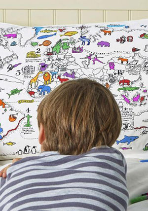 Eat Sleep Doodle World Map Pillowcase